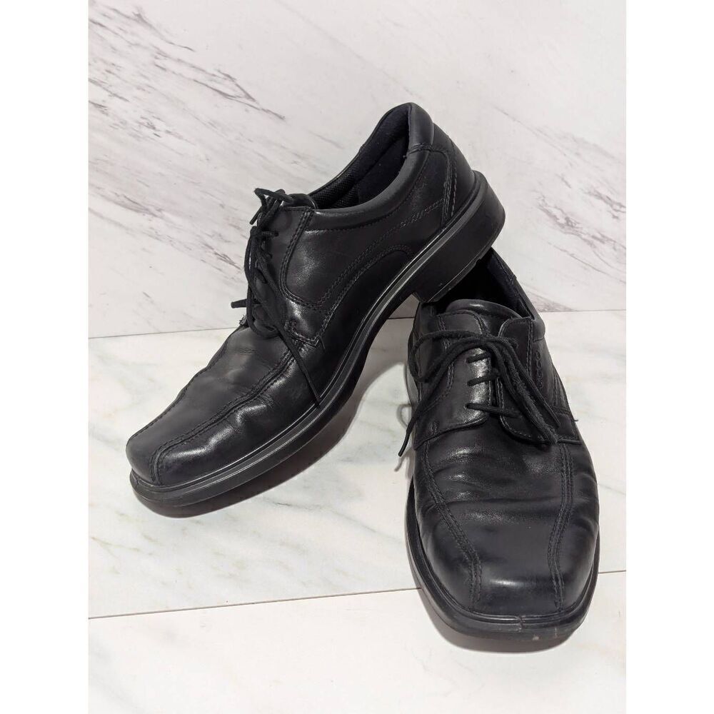 Ecco Men's Black Solid Leather Square Toe Tie Closure Oxford Shoe Size 11.5